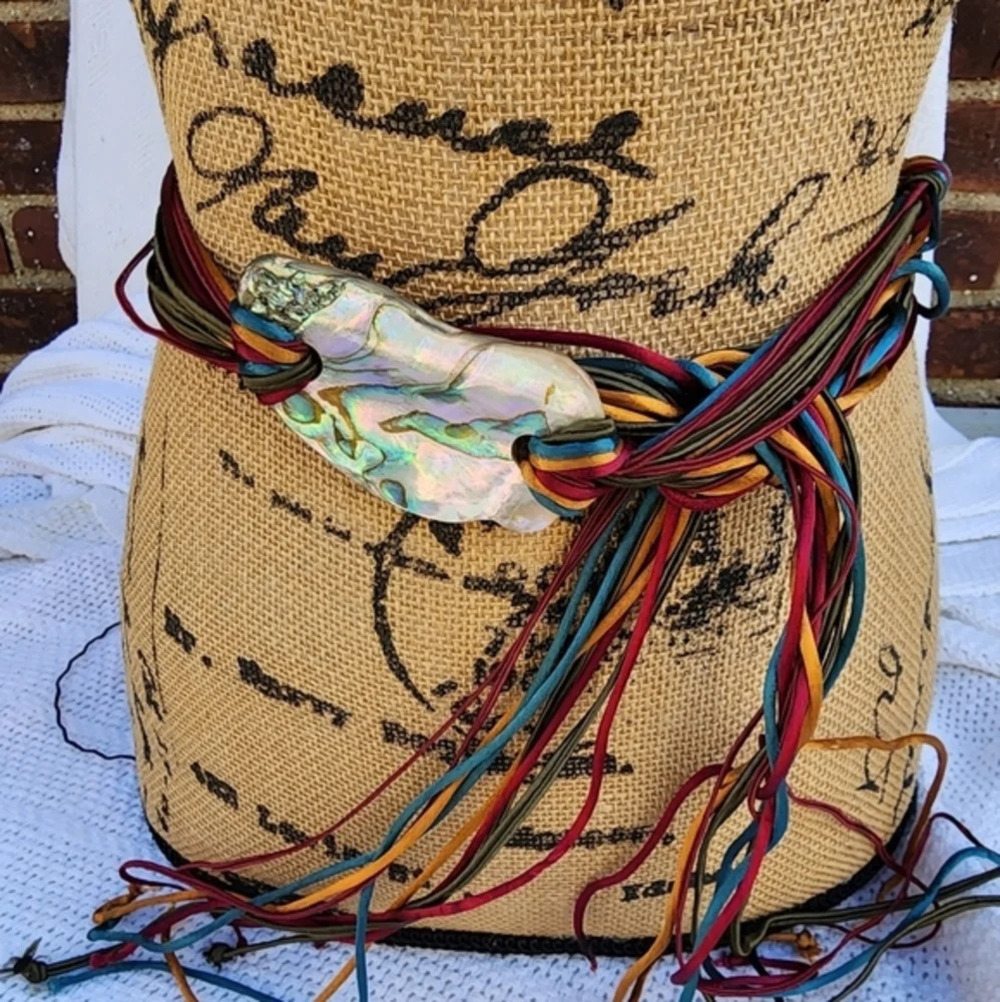 Vintage Abalone and Silk Cord Belt‎ M/L